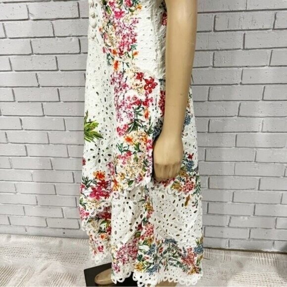 FARM Rio “Delicate Forest Scarves” Eyelet Midi Dress • Rare Print • Size M - Picture 12 of 12